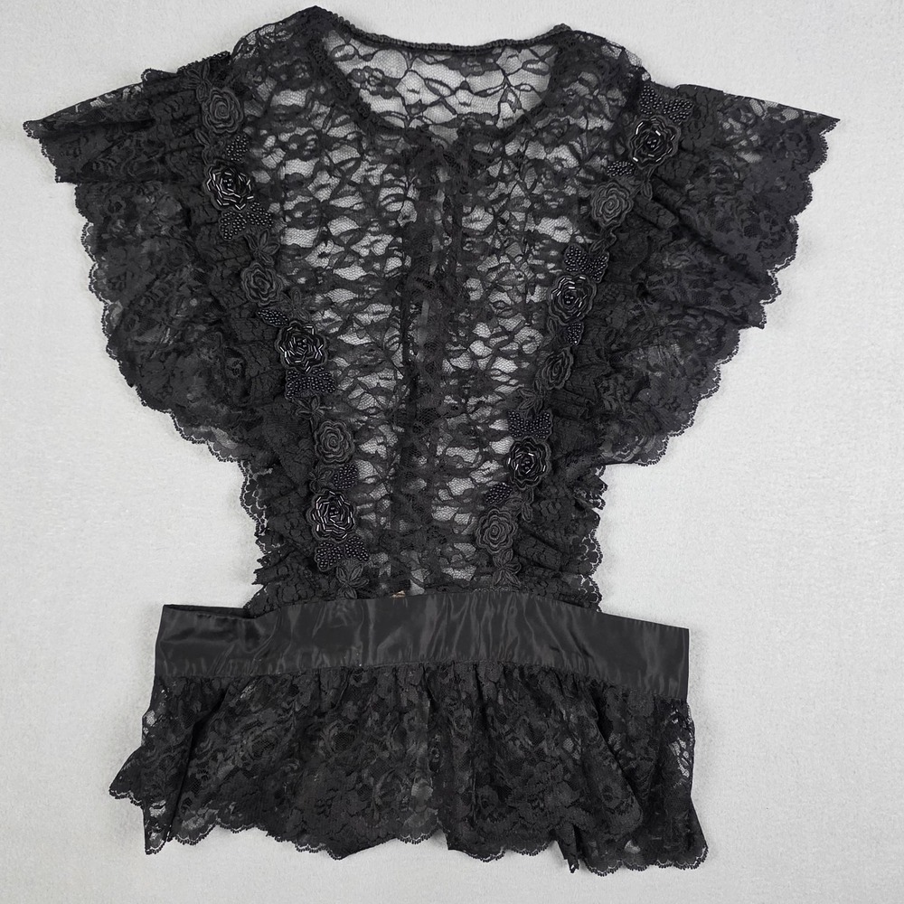 Recollections Lace Corset Black Victorian Ruffles Flowers Edwardian Gothic sz M - Picture 7 of 12